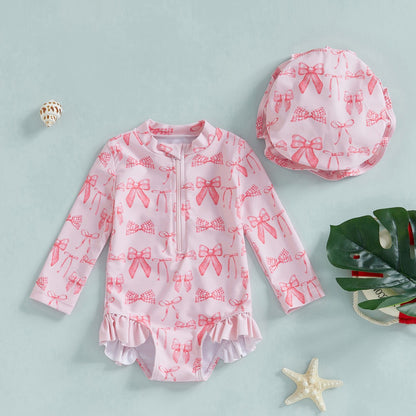 Girls' Fashion Bowknot Pattern One-piece With Hat