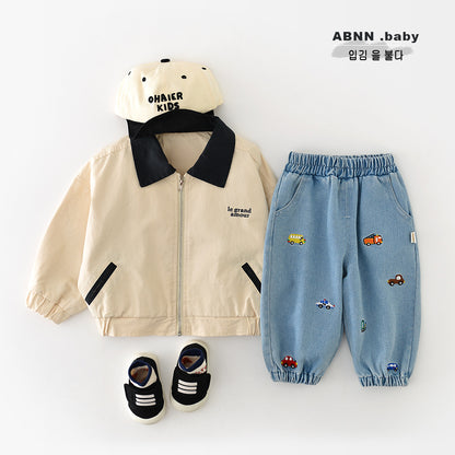 Children's Collar Zipper Cardigan Boys' Large Collar Long Sleeved Jacket