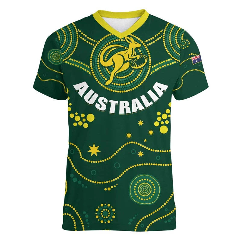 Australian Kangaroo Pattern Children's T-shirt Printed Animal Pattern Sports V-neck Short-sleeved Football Shirt Summer