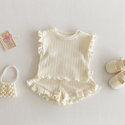 Wooden Ear Vest Baby Fashionable Korean Style Shorts Fashion Two-piece Suit