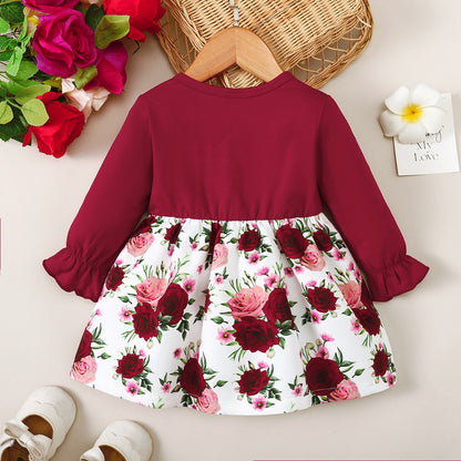 Girls Fashion Casual Floral Long Sleeve Dress