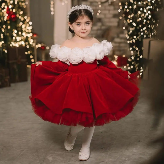 Christmas Princess Dress Children Autumn Long Sleeve Retro