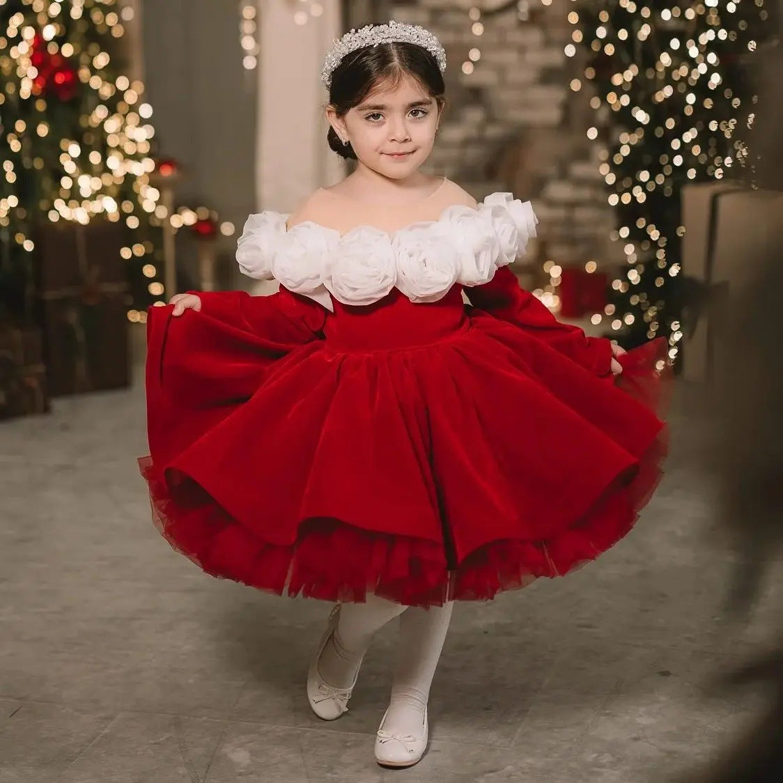 Robe de princesse de Noël pour enfants à manches longues et style rétro automne