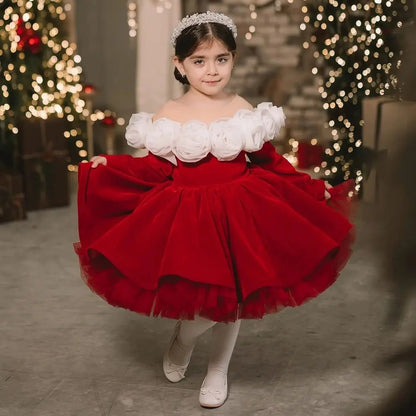 Robe de princesse de Noël pour enfants à manches longues et style rétro automne