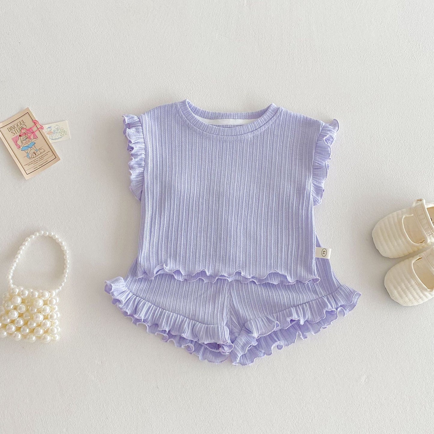 Wooden Ear Vest Baby Fashionable Korean Style Shorts Fashion Two-piece Suit