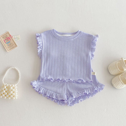 Wooden Ear Vest Baby Fashionable Korean Style Shorts Fashion Two-piece Suit