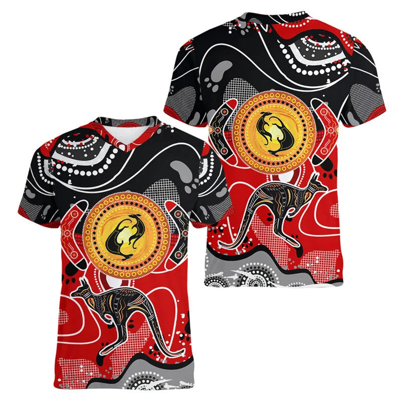 Australian Kangaroo Pattern Children's T-shirt Printed Animal Pattern Sports V-neck Short-sleeved Football Shirt Summer