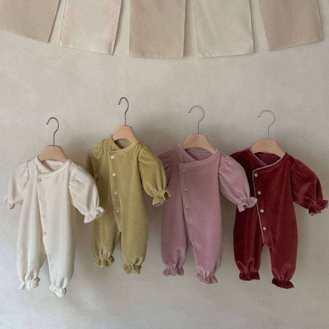 Barboteuse une pièce longue avec une seule rangée de boutons-pression pour bébés