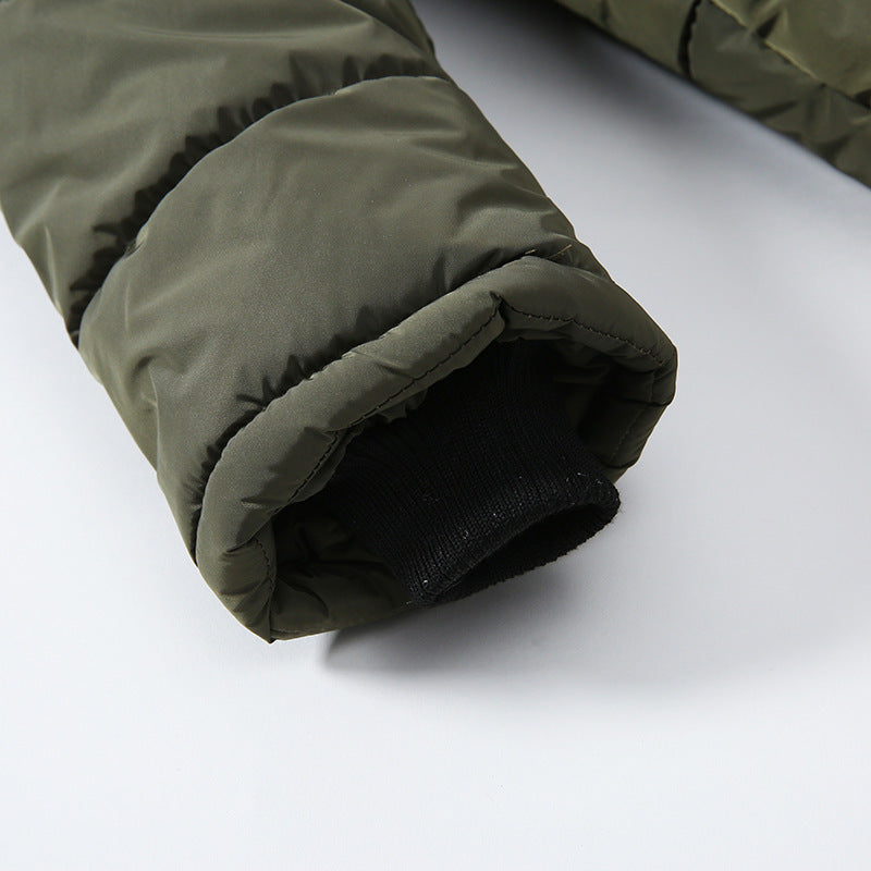 Chaqueta acolchada de algodón cálido con cuello de piel grande para niños