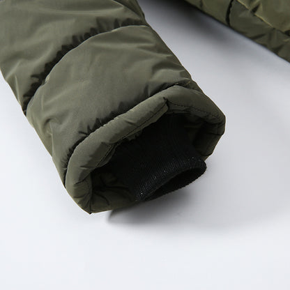 Chaqueta acolchada de algodón cálido con cuello de piel grande para niños