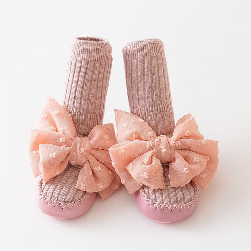 Baby Shoes And Socks Non Slip Leather Soled First Walker Socks With Lace Bow Details