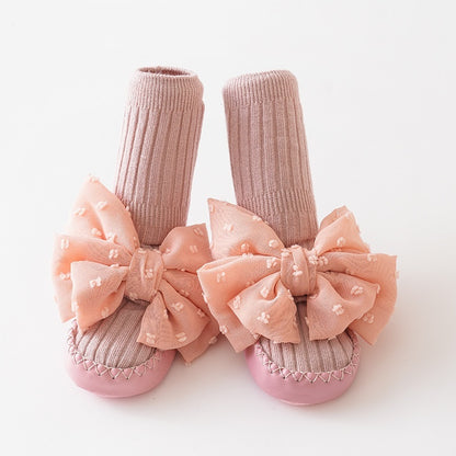 Baby Shoes And Socks Non Slip Leather Soled First Walker Socks With Lace Bow Details