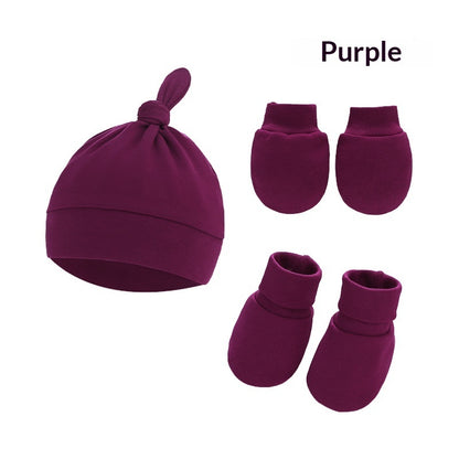 Newborn Hat Mittens And Socks Set With Rubber-soled Shoes