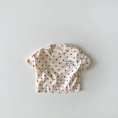Dot Letter Crew Neck Short Sleeve Simple