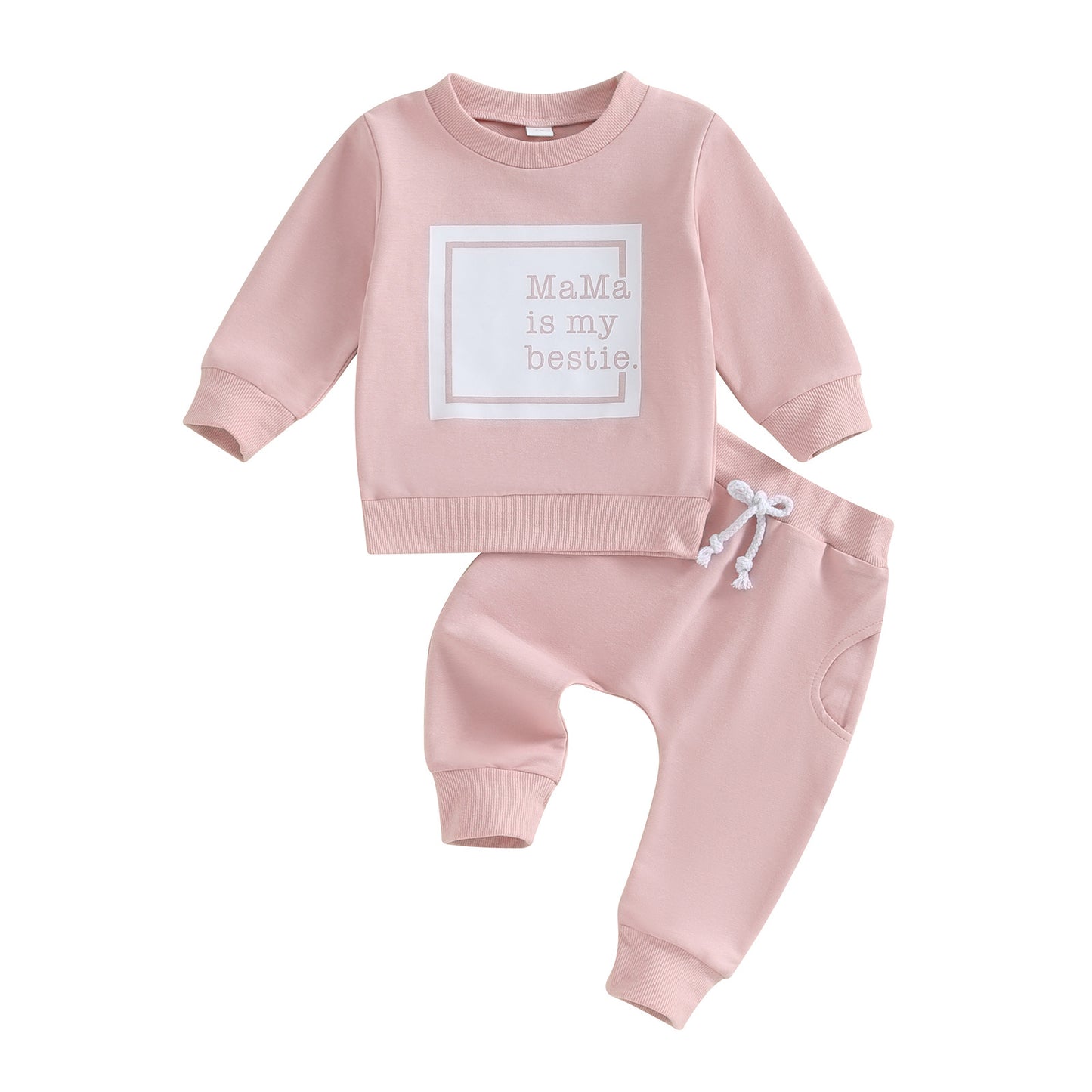 Ensemble deux pièces haut à manches longues imprimé lettre et pantalon de couleur unie