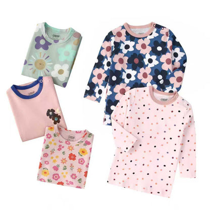 Autumn Children's Cartoon Printed Home Long-sleeved Top T-shirt Mixed Color Five Pieces