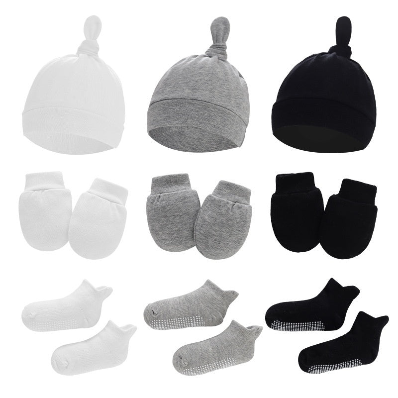 Newborn Hat Mittens And Socks Set With Rubber-soled Shoes