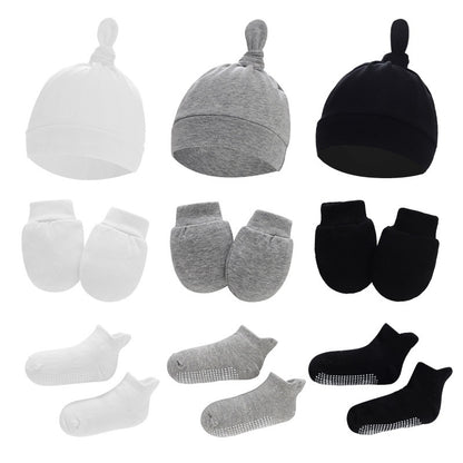 Newborn Hat Mittens And Socks Set With Rubber-soled Shoes