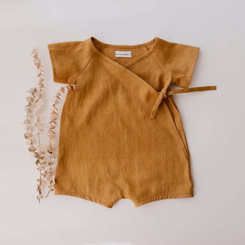 Cotton And Linen Romper Boys Short One-piece Short-sleeved Japanese Kimono
