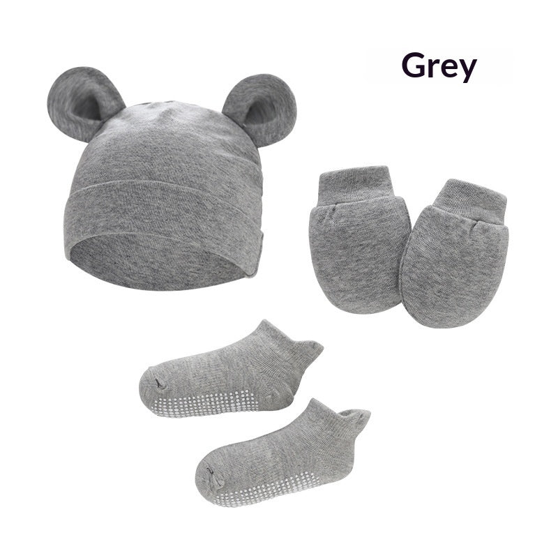 Newborn Hat Mittens And Socks Set With Rubber-soled Shoes