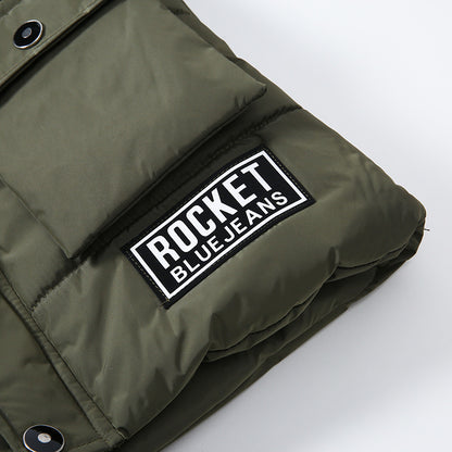 Chaqueta acolchada de algodón cálido con cuello de piel grande para niños