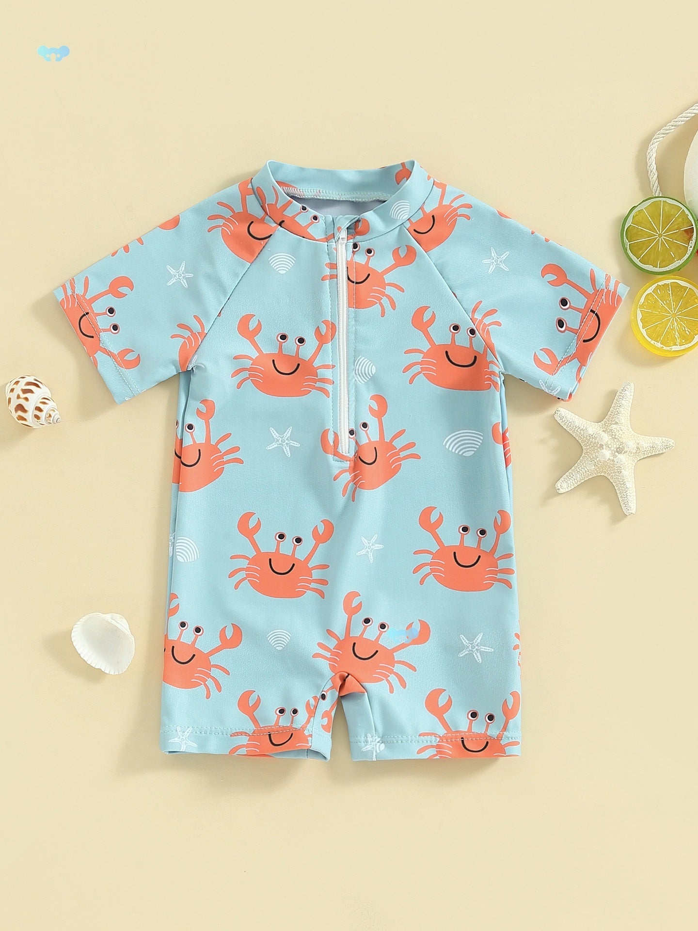 Cute Crab Printed Baby Boys' Light Blue Protective Shorts