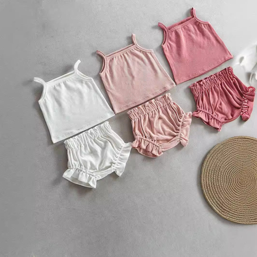 PP Shorts Thin Rib Cotton Women's Home Wear Two-piece Set