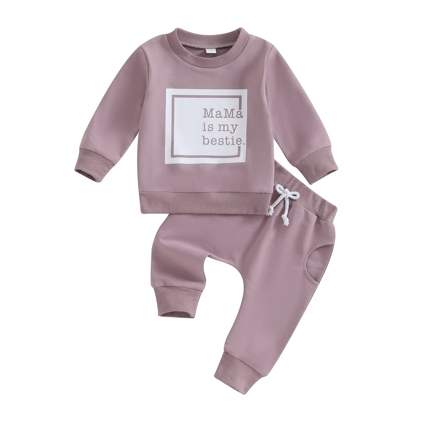 Ensemble deux pièces haut à manches longues imprimé lettre et pantalon de couleur unie