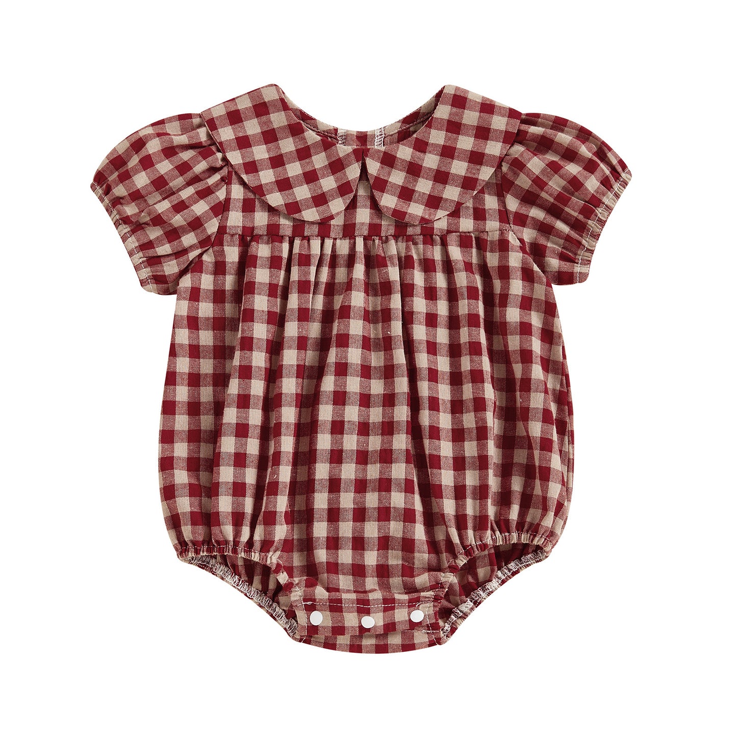 Girls Princess-Style Collar Plaid Bodysuit With Bib