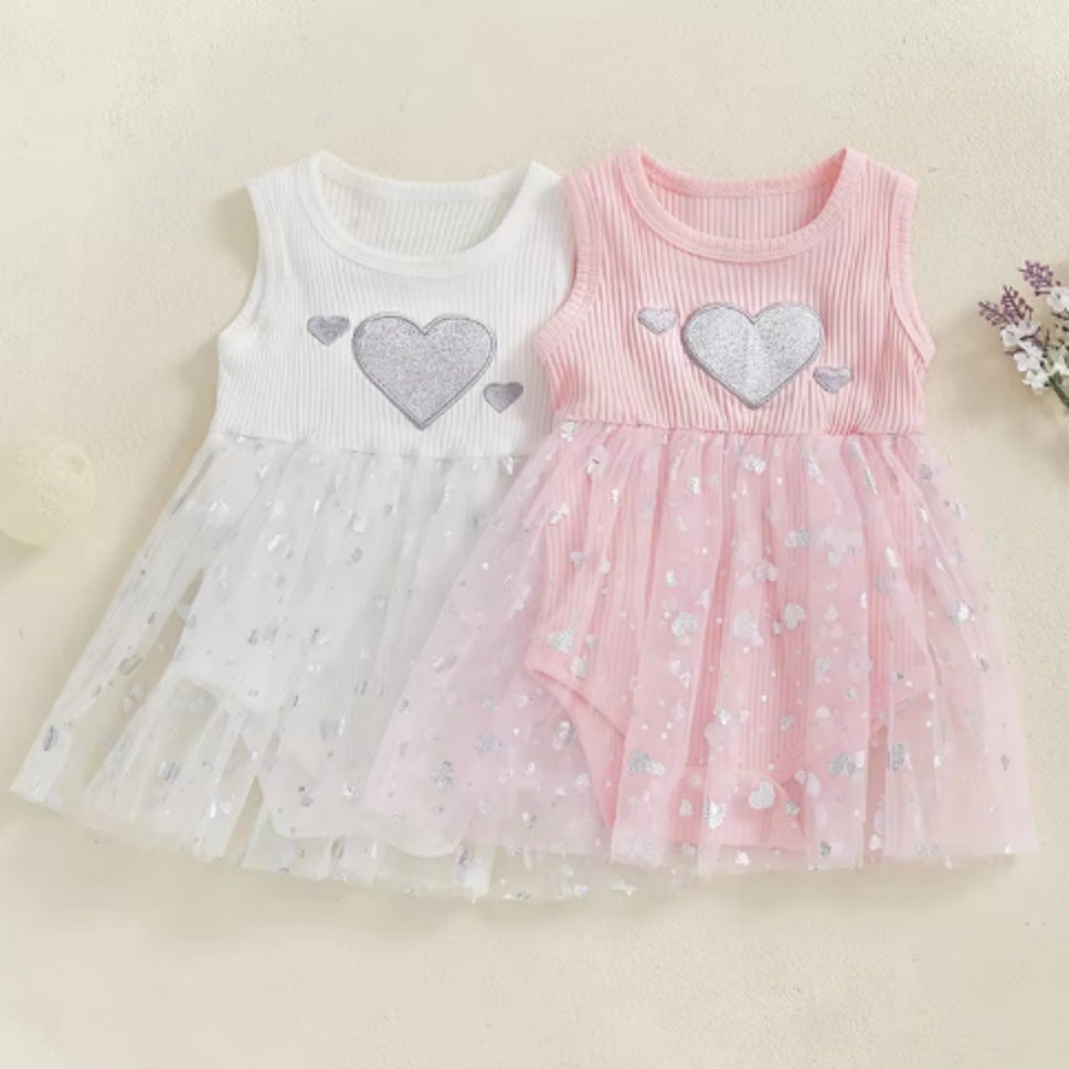 Girl's Mesh Sequins Love Sleeveless Dress