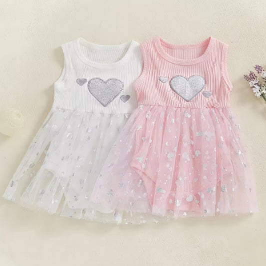 Girl's Mesh Sequins Love Sleeveless Dress