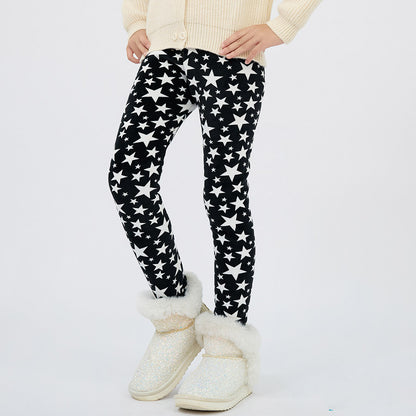 Girls' Autumn And Winter Thermal Base Medium And Large Printed Velvet