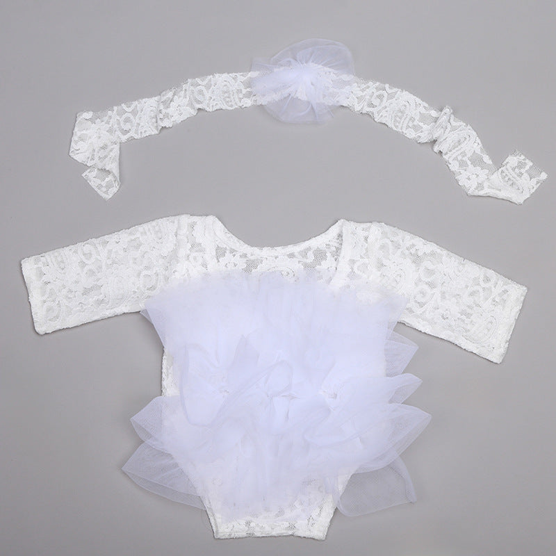 Newborn Costumes Lace Puff Gauze Skirt Headdress Flower Two-piece Set