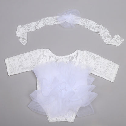Newborn Costumes Lace Puff Gauze Skirt Headdress Flower Two-piece Set