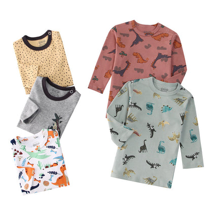 Autumn Children's Cartoon Printed Home Long-sleeved Top T-shirt Mixed Color Five Pieces