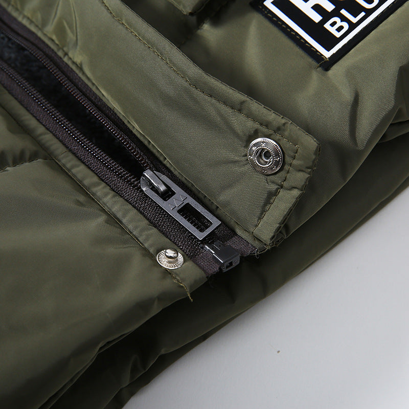 Chaqueta acolchada de algodón cálido con cuello de piel grande para niños