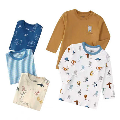 Autumn Children's Cartoon Printed Home Long-sleeved Top T-shirt Mixed Color Five Pieces