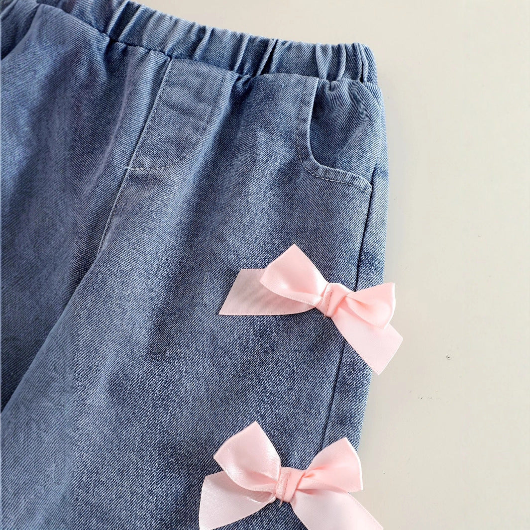 Solid Color Long-sleeved Sweater Pec-deck Machine Denim Trousers Two-piece Suit