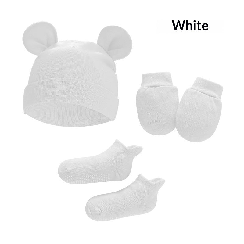 Newborn Hat Mittens And Socks Set With Rubber-soled Shoes
