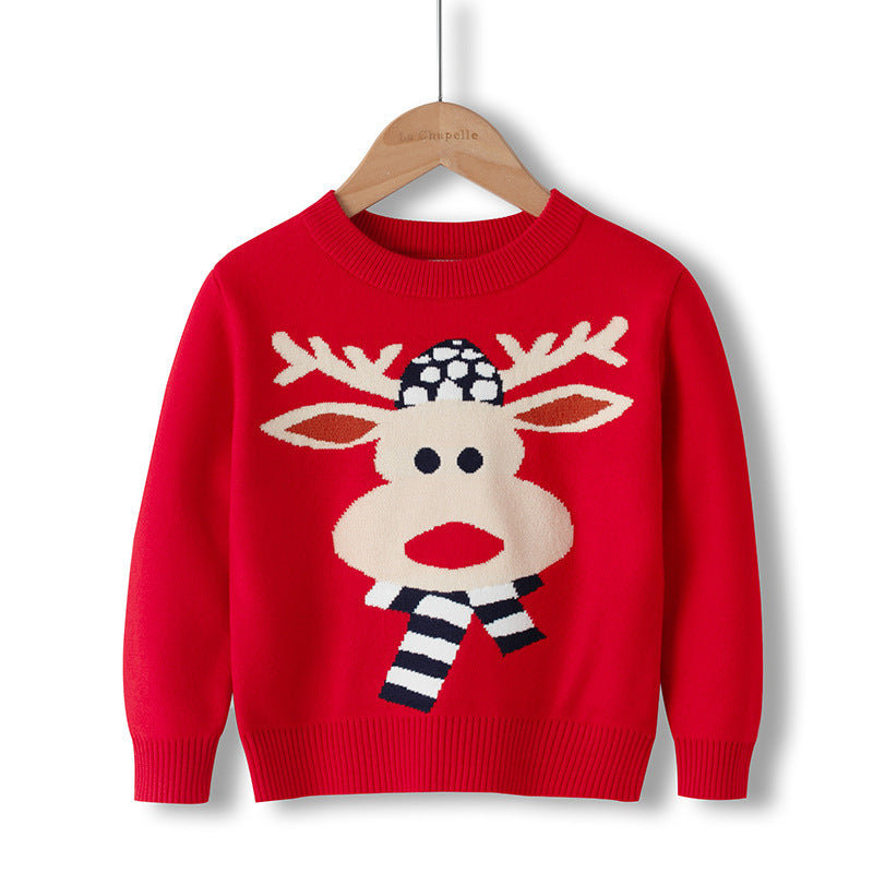 Cotton Double Layer Autumn Winter Christmas Long Sleeved Children's Sweater