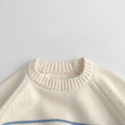 Korean Style Loose Coat Striped Plug-in Knitted Sweater