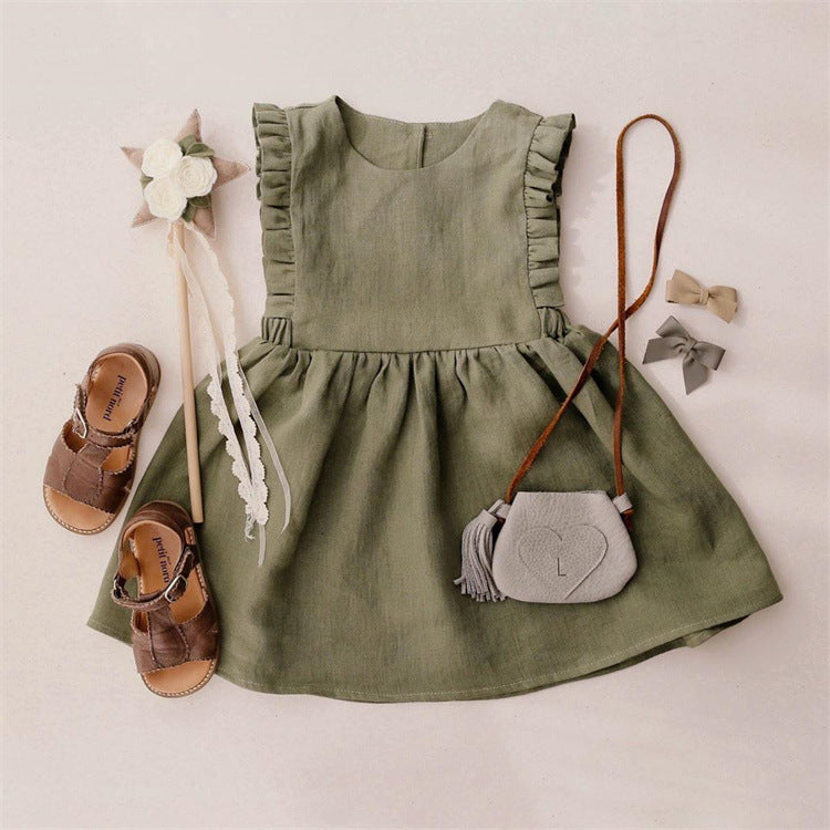 Girls Summer Cotton And Linen Sleeveless Vest Dress