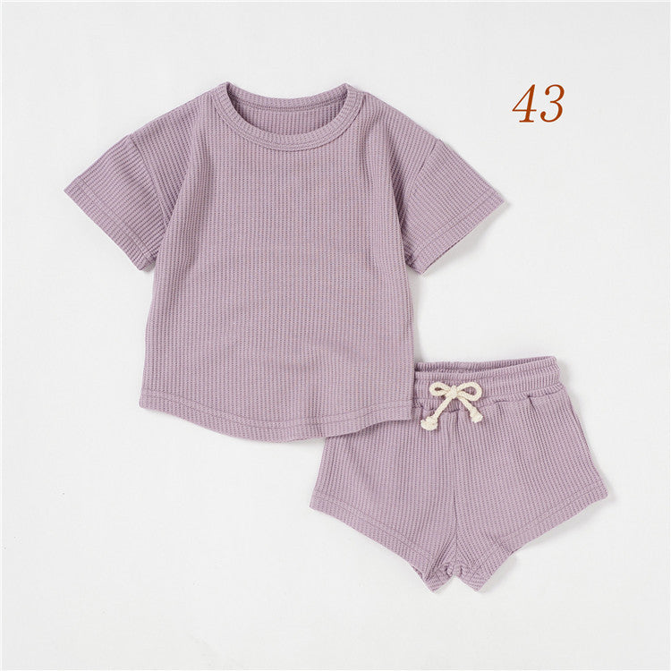 Children's Short-sleeved Suit Solid Color Baby Short Sleeve Two-piece Suit