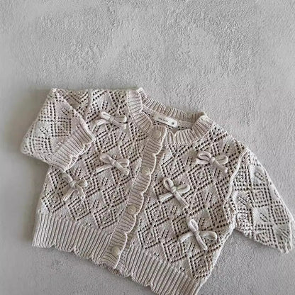 Hollow Out Coat Bow Lace Nine-quarter Sleeve Girl