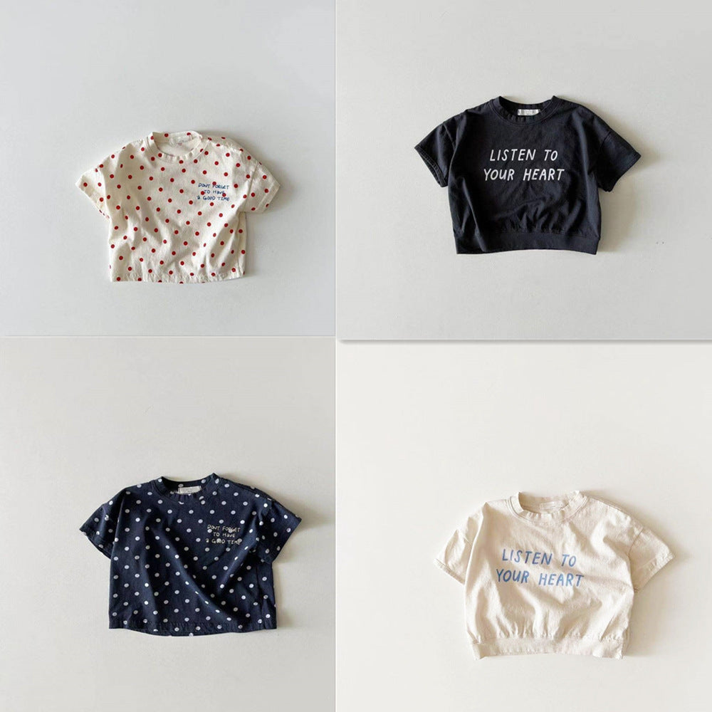 Dot Letter Crew Neck Short Sleeve Simple