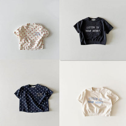 Dot Letter Crew Neck Short Sleeve Simple