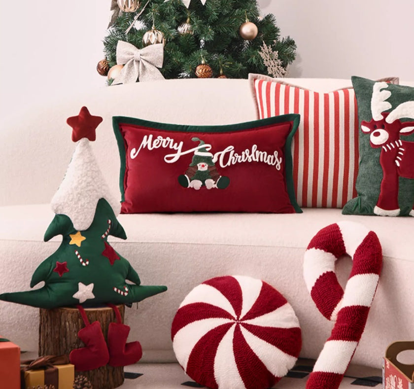 Cojín de árbol de Navidad con forma especial para sofá, ambiente de sala de estar y Año Nuevo.