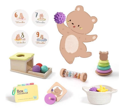 Educational Wooden Montessori Rattle With Black And White Cards And Ball Chime Toy - Gift Set