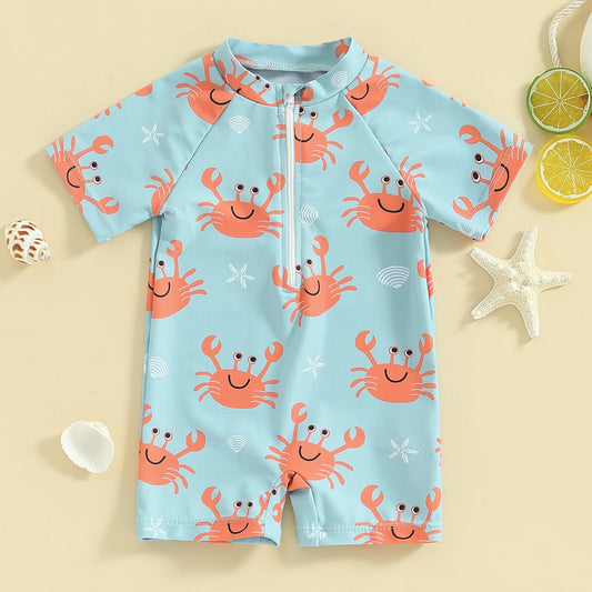 Cute Crab Printed Baby Boys' Light Blue Protective Shorts