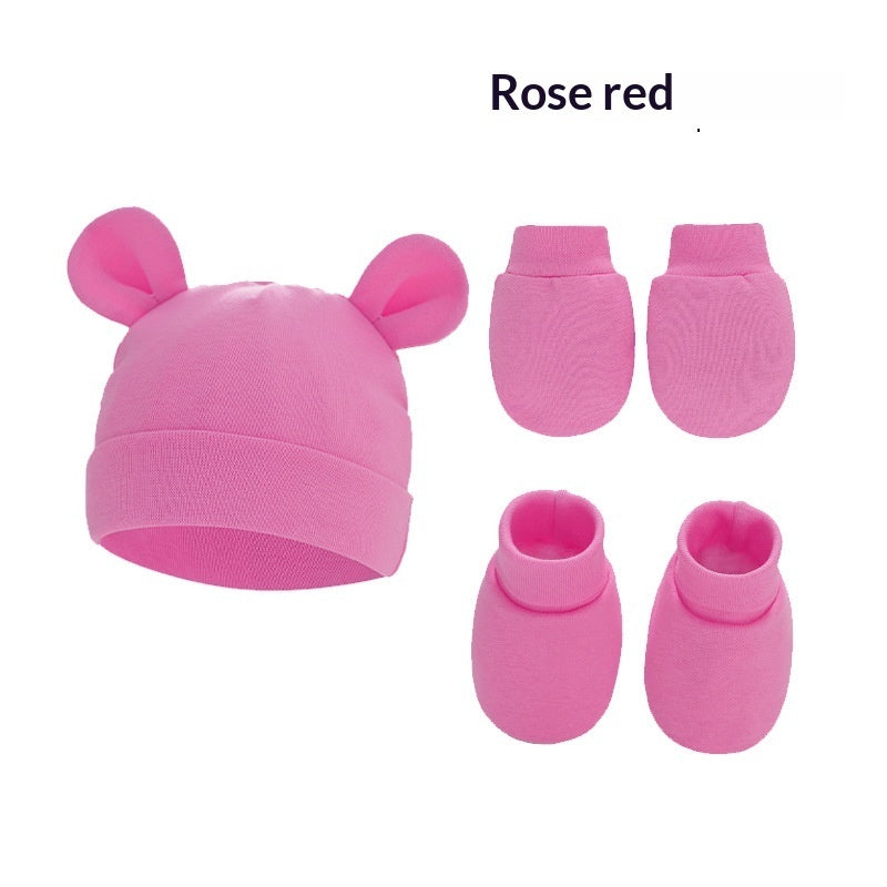 Newborn Hat Mittens And Socks Set With Rubber-soled Shoes